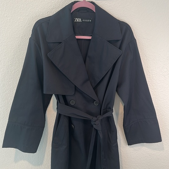 🗓️ Double-breasted Trench Coat in Navy Blue - Picture 3 of 11